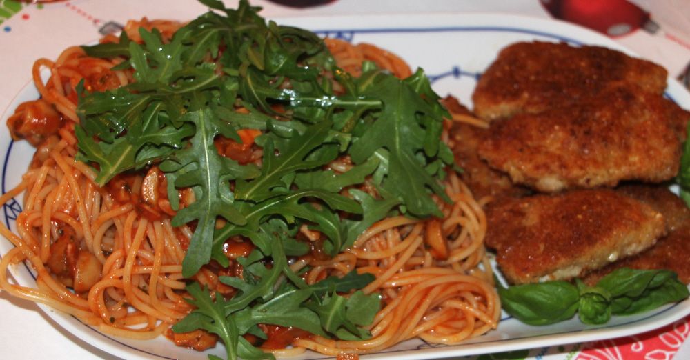 Internationales : Parmesanschnitzel Spaghetti
